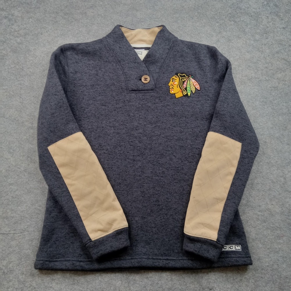 Chicago Blackhawks Sweater Womens Medium Gray‎ NHL Hockey Pullover Long Sleeve